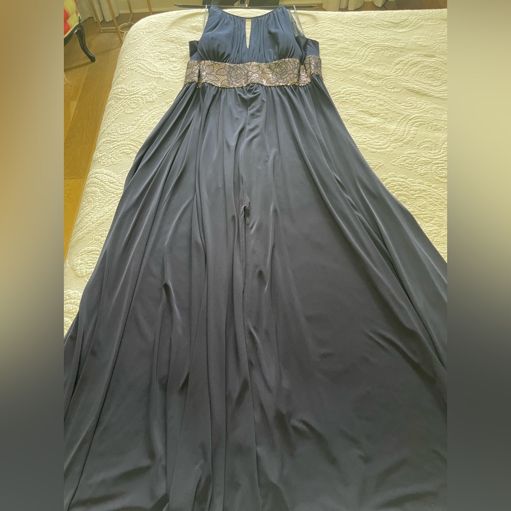 Blue Sequin Embellished Halter Gown